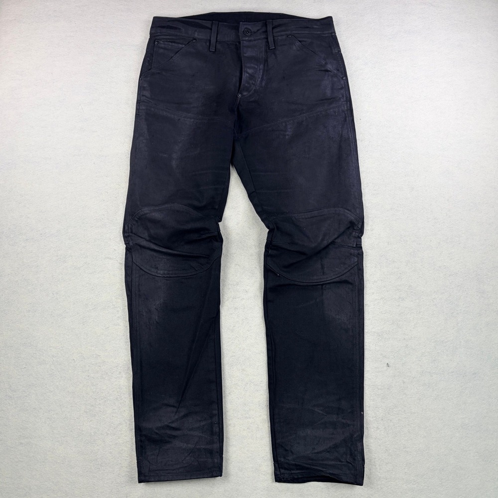 G-Star Raw 5620 3D Slim Tapered Black Waxed Cotton Moto Jeans Mens 33x32